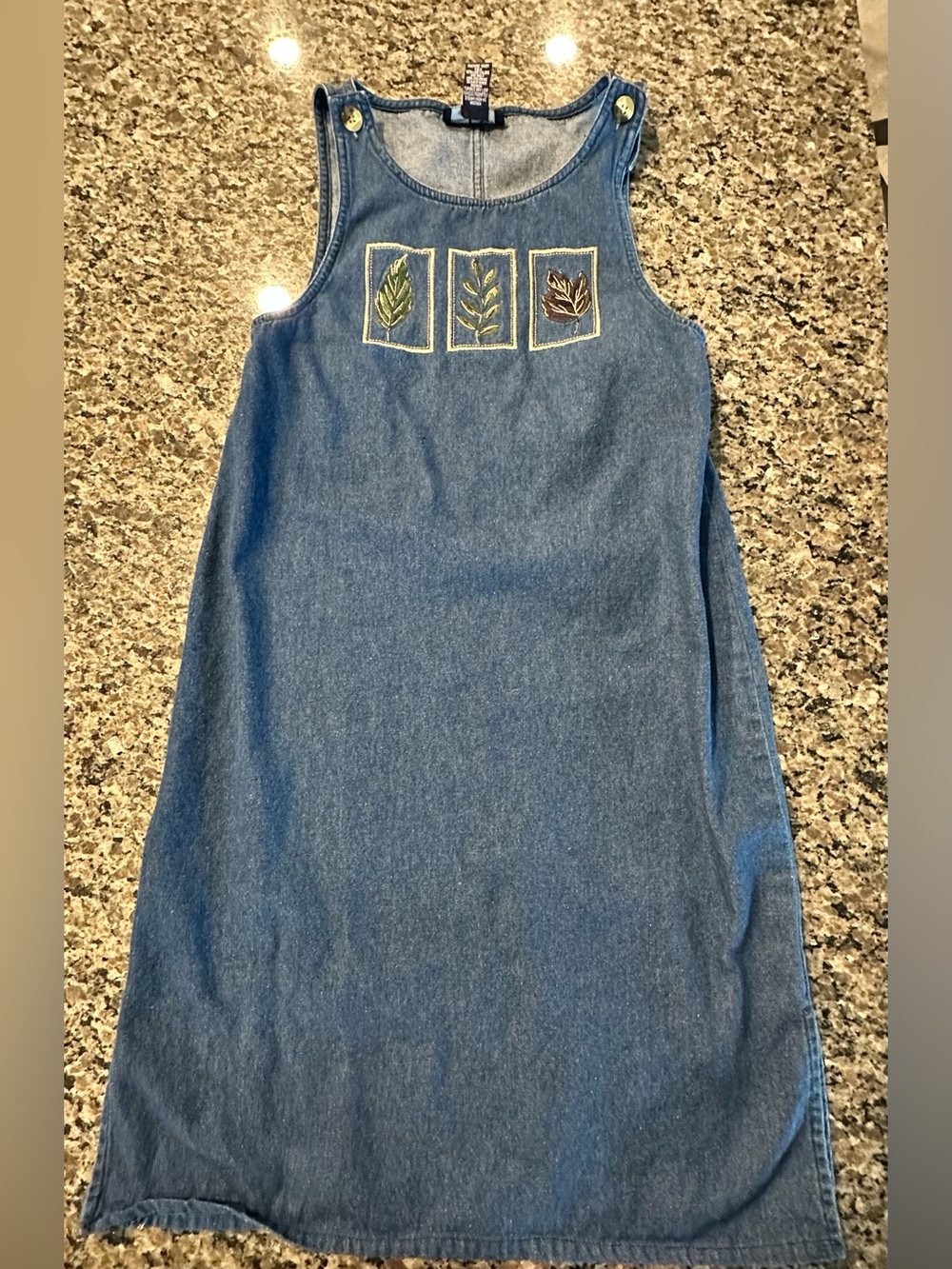 Original Ty Wear Denim Blue Tank Dress with Leaf Embroidery